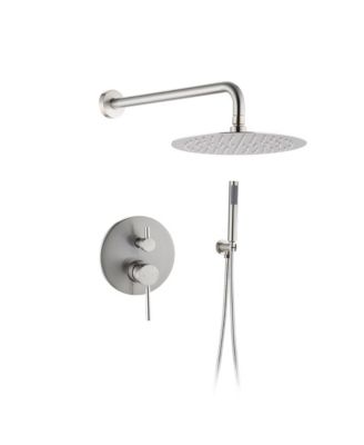 Wall Mounted Round Shower Combo Set with 10" Rain Shower Head and Handheld Shower Head Set with Pressure Balancing Valve, Silver