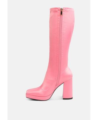 Womens PRESTO Pink Stretchable Satin Long Boot