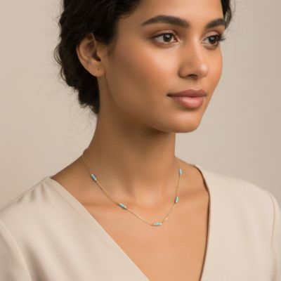 Women's 14K Gold Plated Blue & Clear CZ Station Necklace
