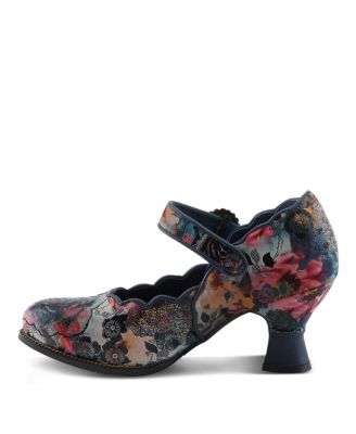 Women's Adodora-Prit Baroque Mary Janes with Velvet and Leather Upper, Scalloped Edges, Antique Buckle, Cushioned Insole, and Sculpted Heel