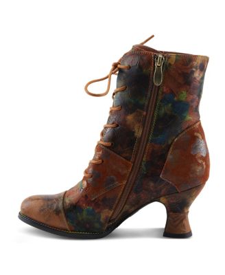 L Artiste Women s ROSELIA-FLOW Baroque Floral Lace-Up Boots with 3D Rose Applique and Sculpted Heel