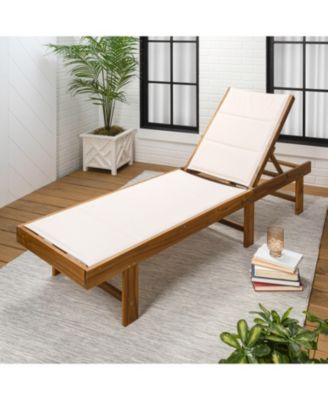 Mallorca Modern Classic Foldable Adjustable Wood Chaise Outdoor Lounge Chair with Cushion & Wheels