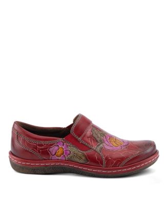 L’Artiste Women’s ANNAWAN Floral Embossed Handpainted Leather Comfort Slip-On Shoes with Stretch Gore and Padded Collar