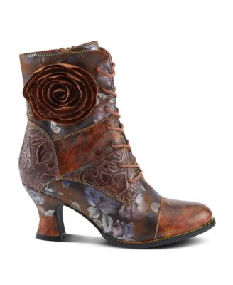 L’Artiste Women’s ROSELIA-STUNIN Lace-Up Booties with Handpainted Floral Details, Rainbow Stitching & Salsa Heel