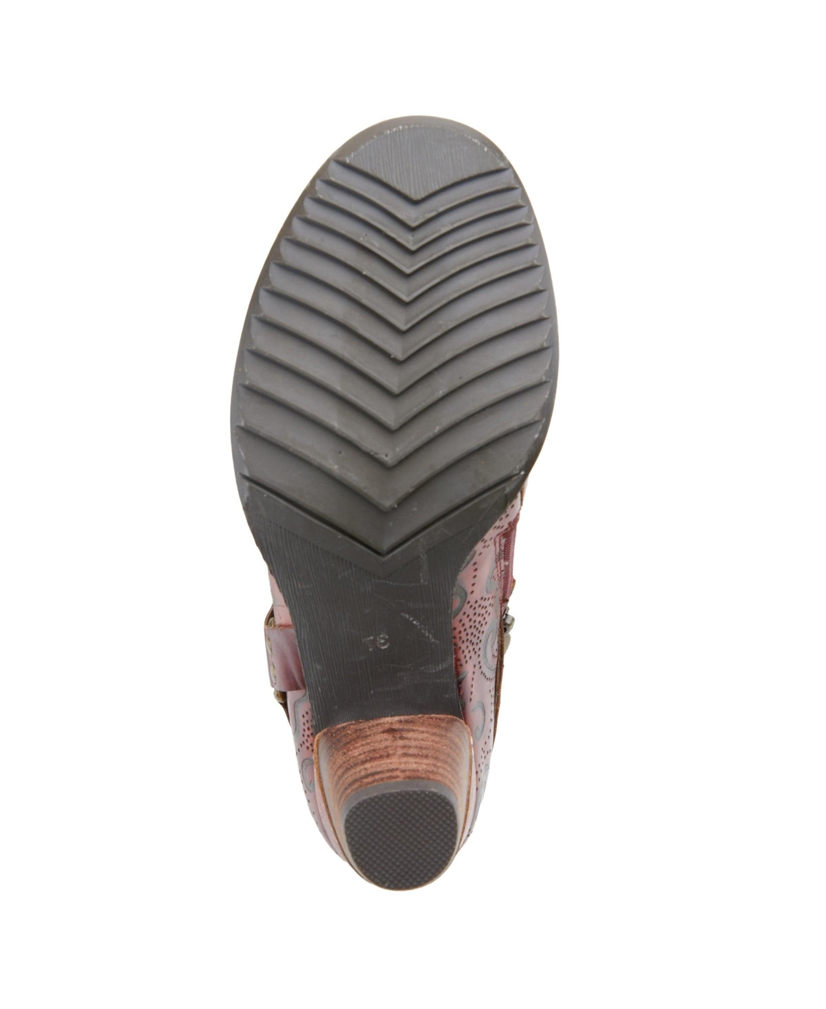 L'Artiste Women's Kacielou Western Shooties with Hand-Painted Leather, Studded Ankle Strap, Elastic Goring, and Cone Heel – Burnished Embossed Booties