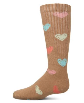 Big Girls Ribbed Cotton Blend "Multi Graffiti Hearts" Knee Sock