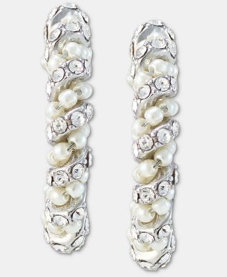 Medium Crystal & Imitation Pearl C-Hoop Earrings, 1.13", Macy's Exclusive