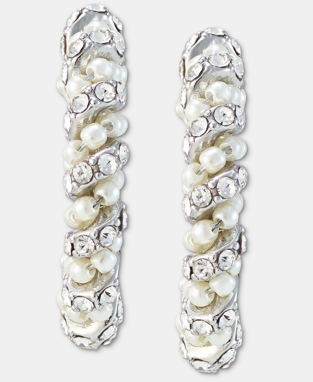 Charter Club Medium Crystal & Imitation Pearl C-hoop Earrings, 1.13", Macy's Exclusive In Metallic