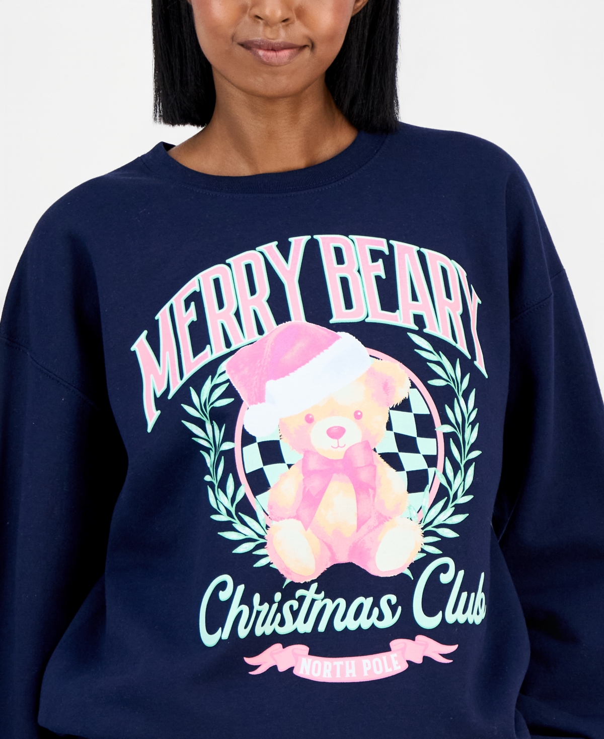 Love Tribe Juniors' Merry Beary Screen-Print Sweatshirt