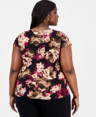 Plus Size Printed Cowlneck Blouse