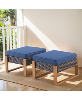 CubeEdge 2-Piece Wicker Outdoor Ottoman Patio Rattan Footrest Seat Steel Frame Foostool with Removable Olefin Cushions