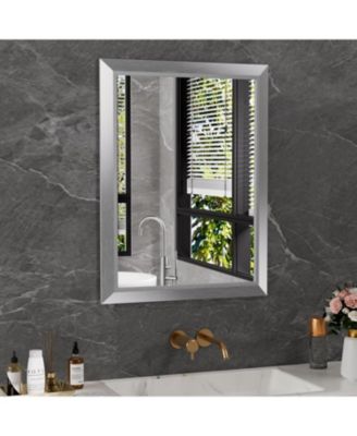 Bathroom Mirror, 32" x 24" Inch Thick Metal Framed Wall Mirrors for Bedroom, Rectangle Wall-Mounted Mirrors in Silver(Horizontal/Vertical)