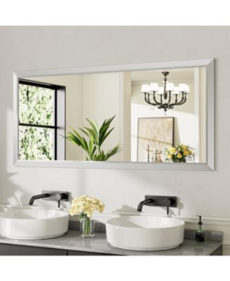 Bathroom Mirror, 60" x 28" Inch Thick Metal Framed Wall Mirrors for Bedroom, Rectangle Wall-Mounted Mirrors in Silver(Horizontal/Vertical)
