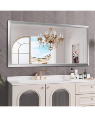 Bathroom Mirror, 72" x 36" Inch Thick Metal Framed Wall Mirrors for Over Sink, Bedroom, Living Room, Entryway, Rectangle Wall-Mounted Mirrors in Silver(Horizontal/Vertical)