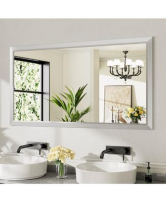 Bathroom Mirror, 55" x 30" Inch Thick Metal Framed Wall Mirrors for Bedroom, Rectangle Wall-Mounted Mirrors in Silver(Horizontal/Vertical)