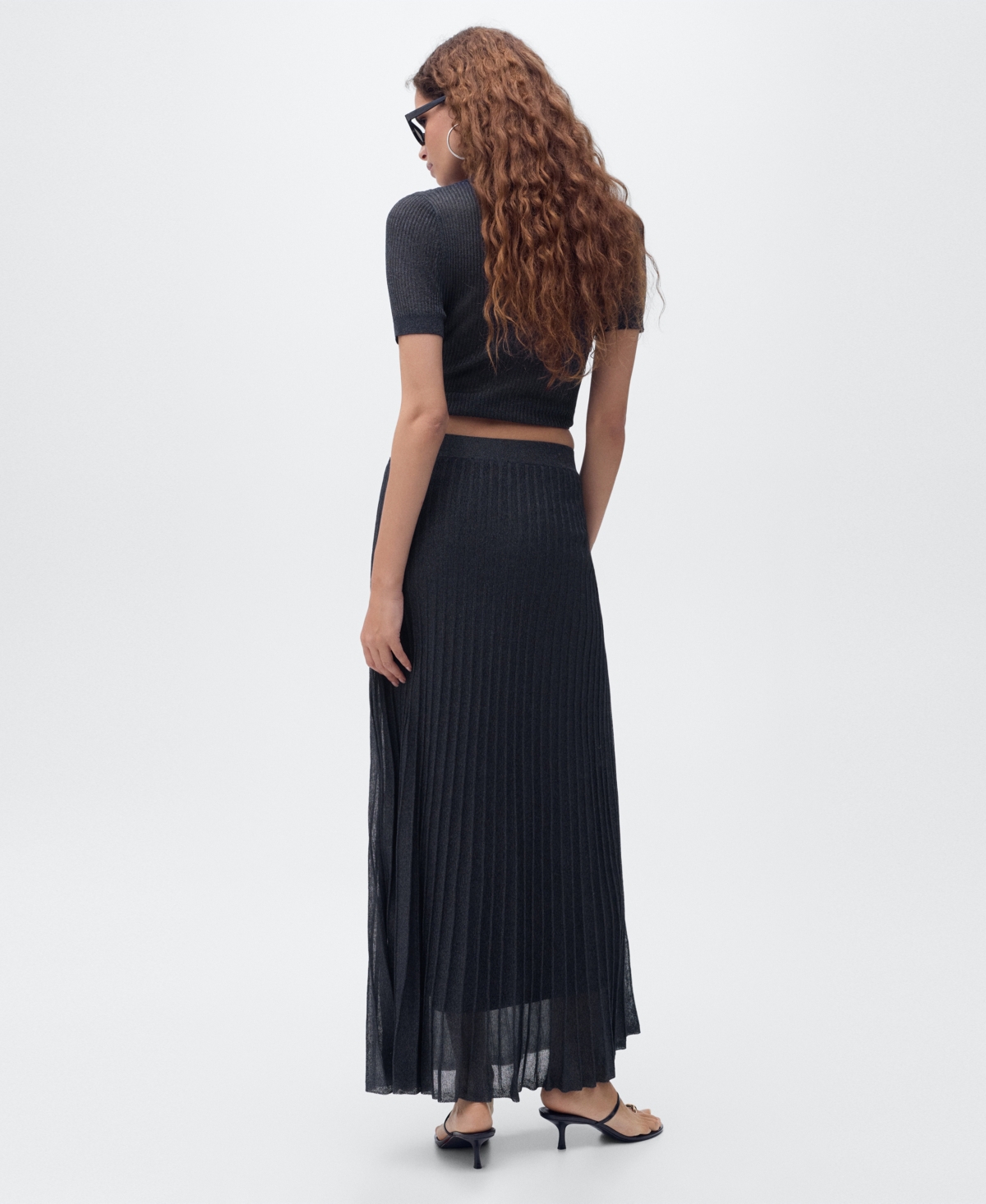 Mango Metallic Knit Pleated Skirt In Blue