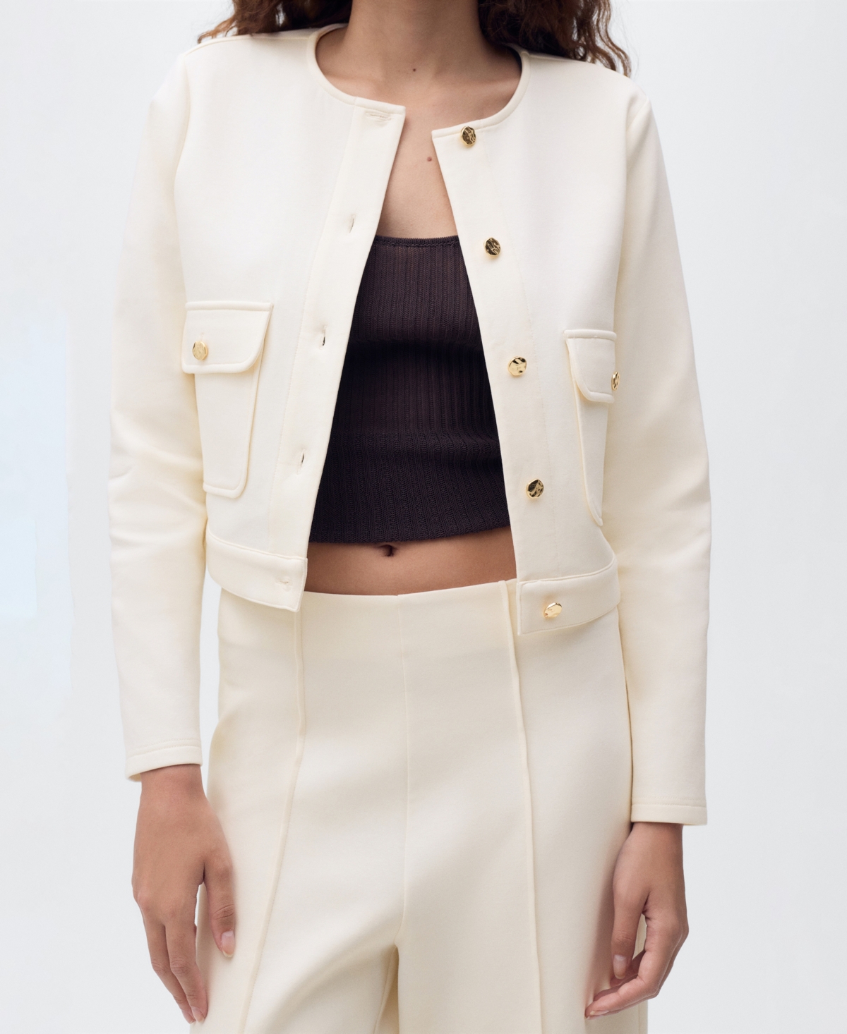 Mango Wide Leg Crop Pants In Neutral