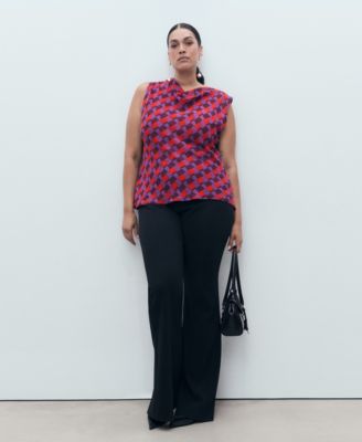 Women's Draped Collar Printed Blouse