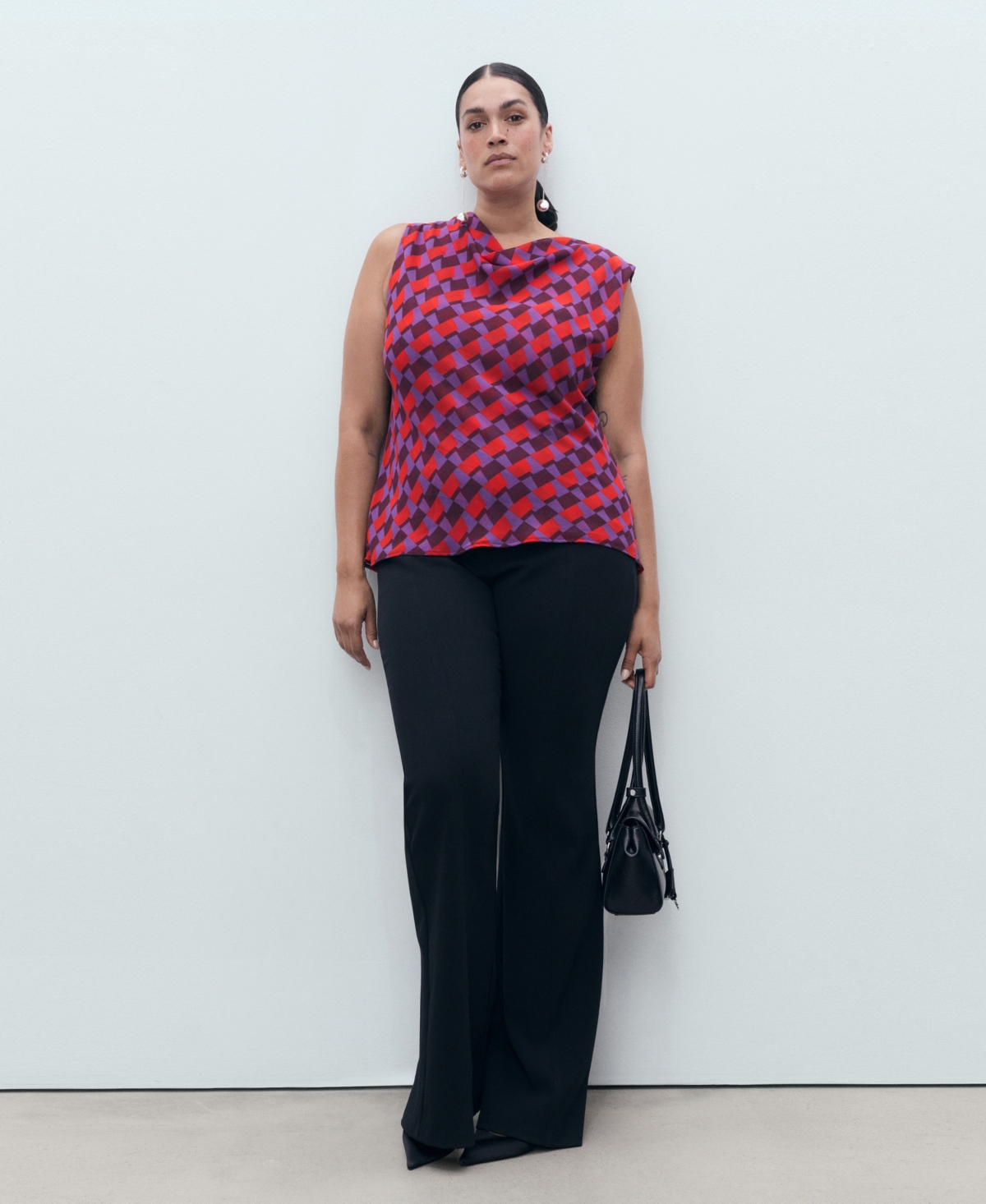Mango Blouse Imprimée Col Drapé Violet - Femme - S -  In Red