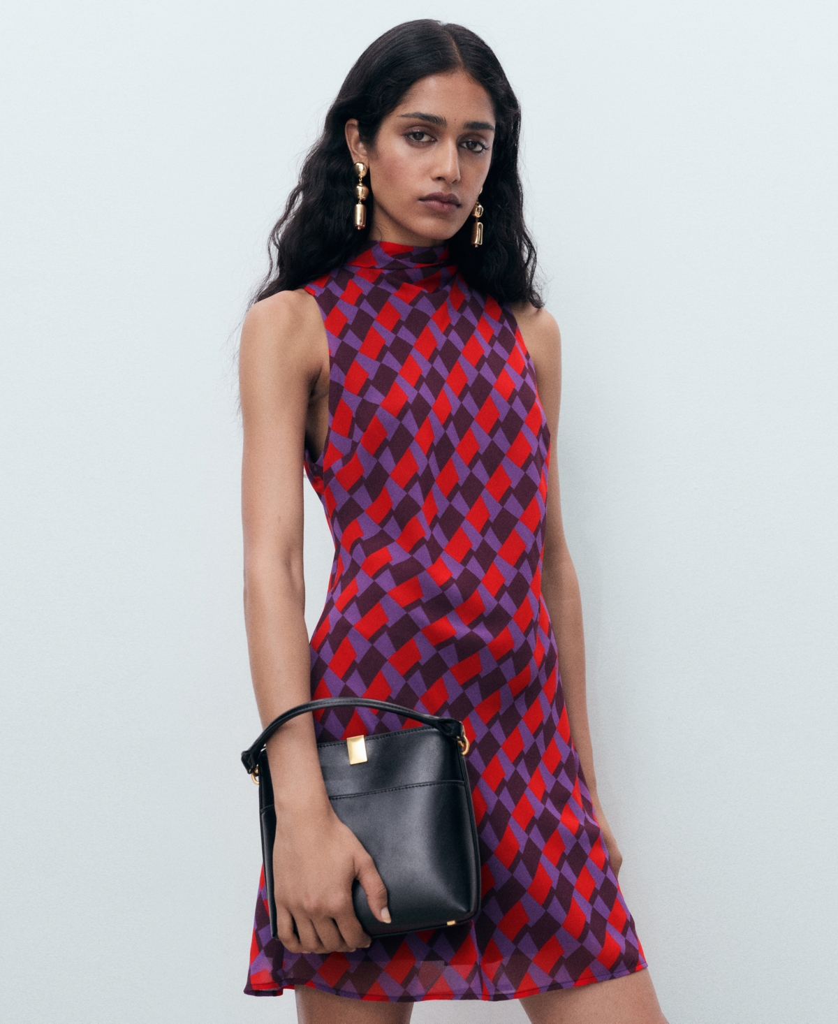 Mango Printed Dress With Bow Detail Violet In Blue