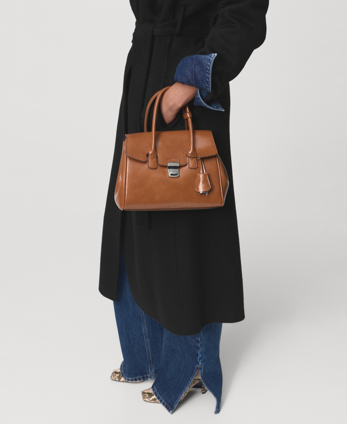 Mango Women's Handmade Belt Wool Coat In Black