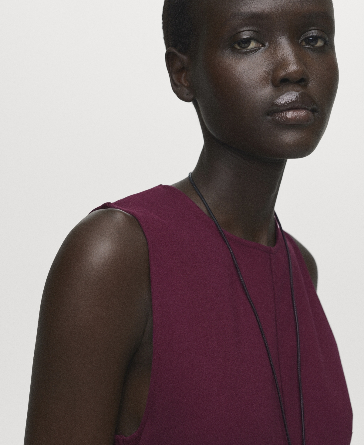 Mango Long Flared Dress Burgundy In Burgundy