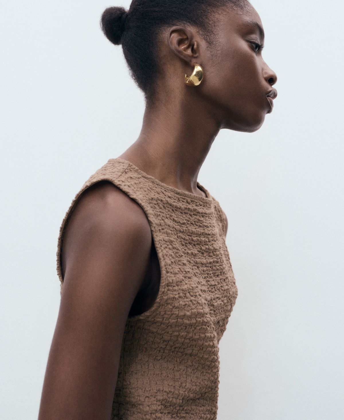 Mango Texture Sleeveless Maxi Dress In Nude