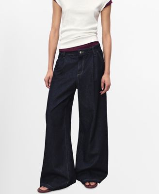 MANGO - Women's Wide Leg Pleated Jeans