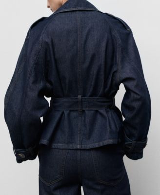 Women's Belted Short Denim Trench Coat