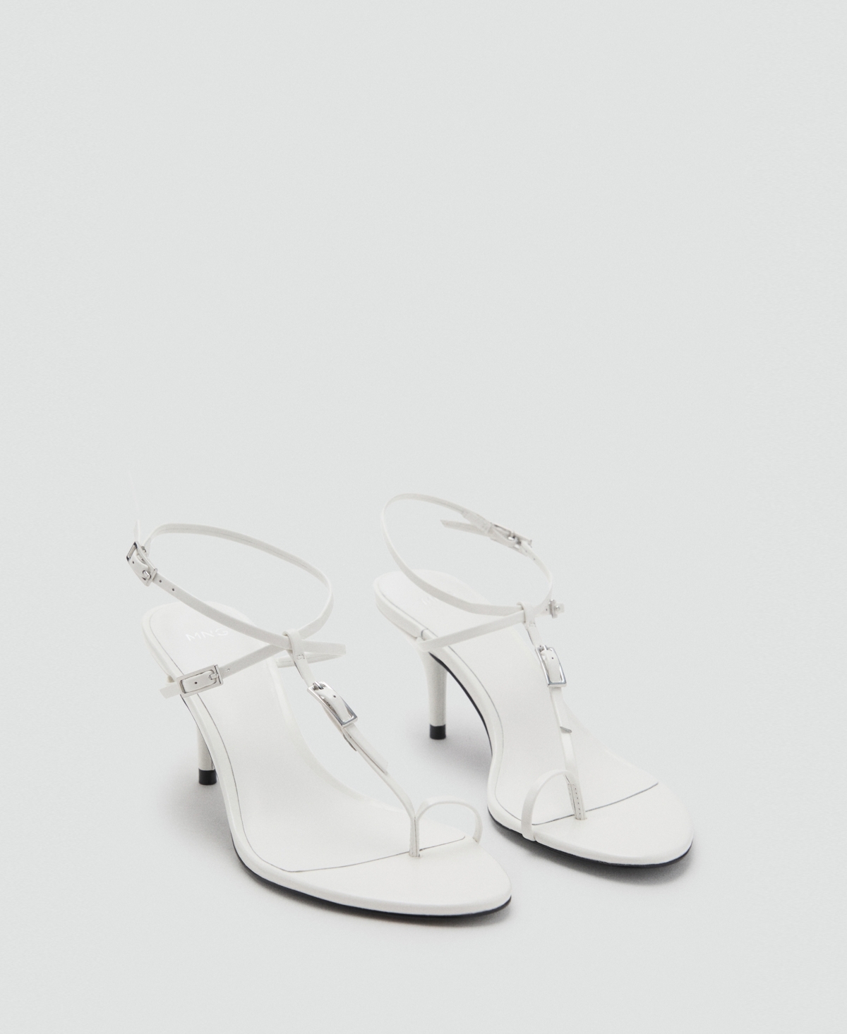 Mango Women's Buckles Leather Heeled Sandals In White