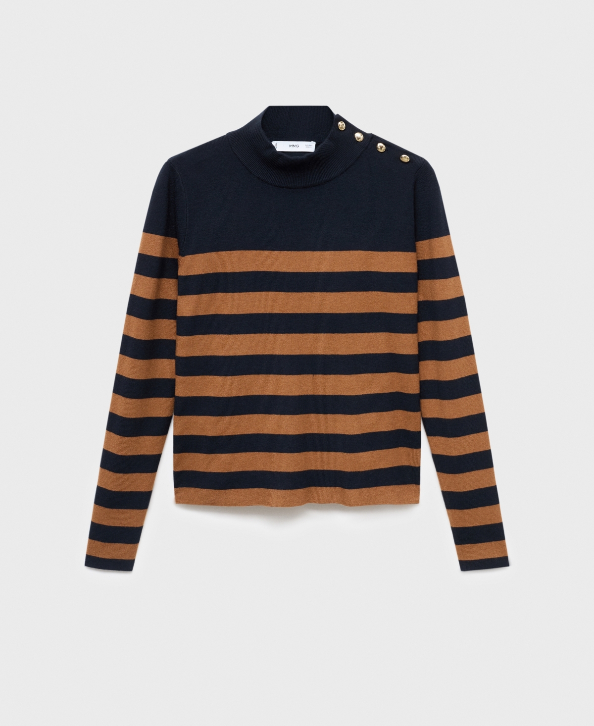 Mango Perkins Stripe Mock Neck Sweater In Brown