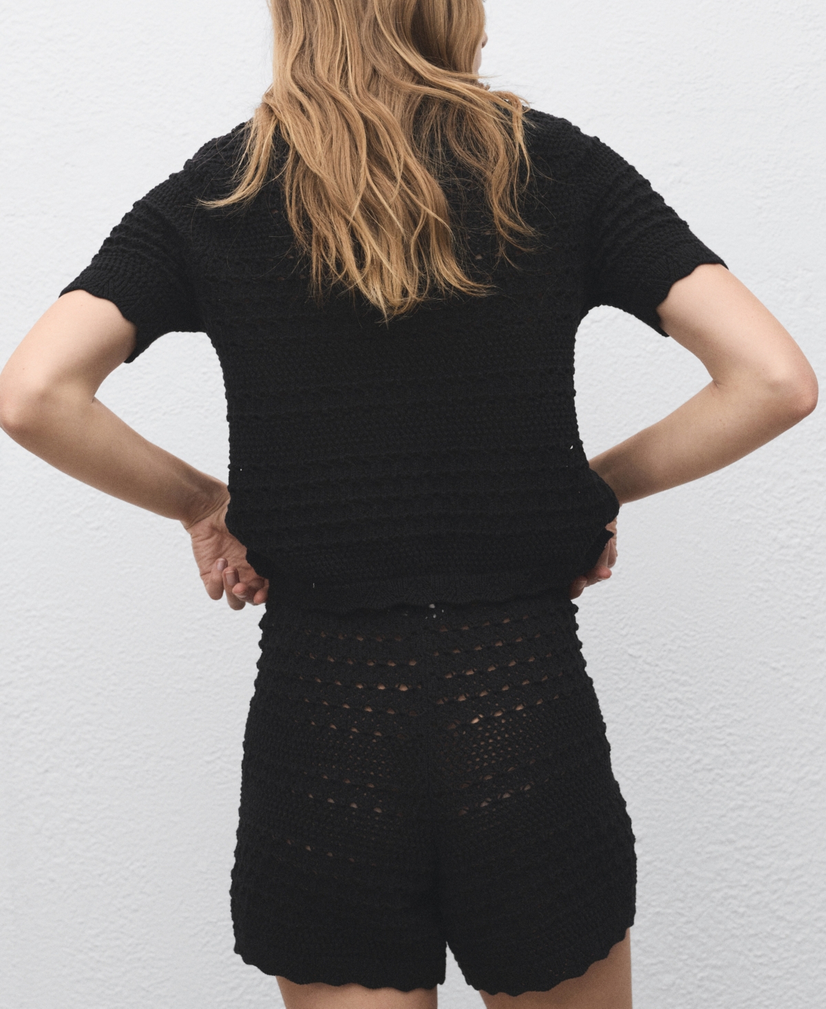 Mango Women's Short-sleeved Crochet Cardigan In Black