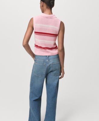 Women's Polo Neck Striped Knit Top