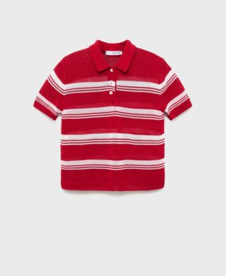 Women's Striped Polo Neck Sweater