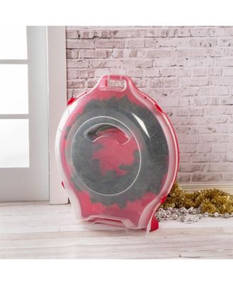 Clear Lid Nesting Storage Christmas Holiday Wreath Box, Red (4 Pack)