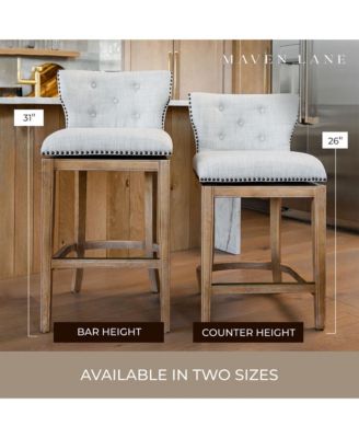 Hugo Counter Stool, Weathered Oak w/ Sand Fabric Upholstery, Set of 2