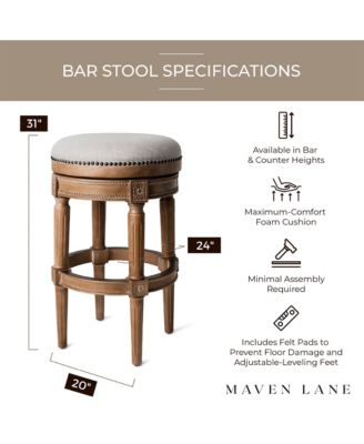Pullman Backless Bar Stool in Weathered Oak Finish w/ Sand Color Fabric Upholstery, Set of 4