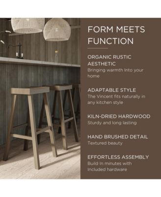 Vincent Wooden Rustic Kitchen Bar Stool, Antiqued Grey, Set of 2