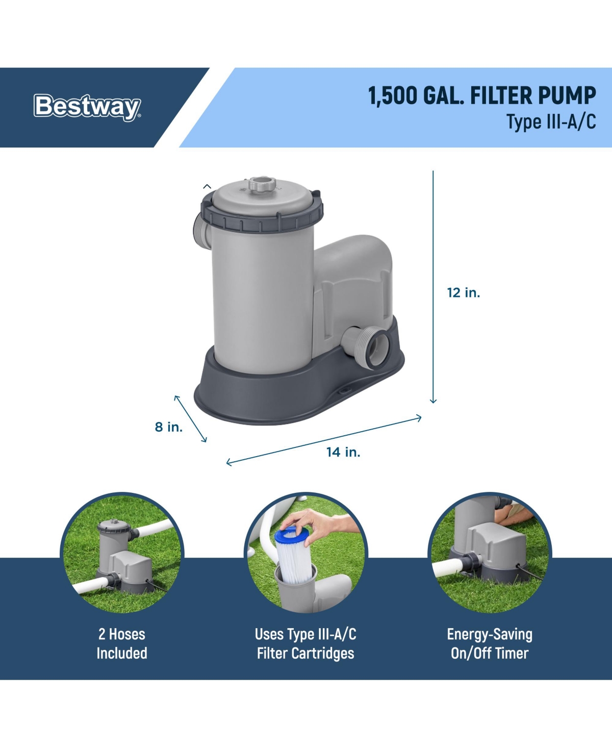 Bestway Power Steel Swim Vista 16' x 48" Round Above Ground Swimming Pool Set