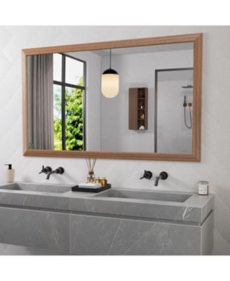 Bathroom Mirror, 60" x 36" Inch Thick Metal Framed Wall Mirrors for Bedroom, Rectangle Wall-Mounted Mirrors in Dark Brown(Horizontal/Vertical)