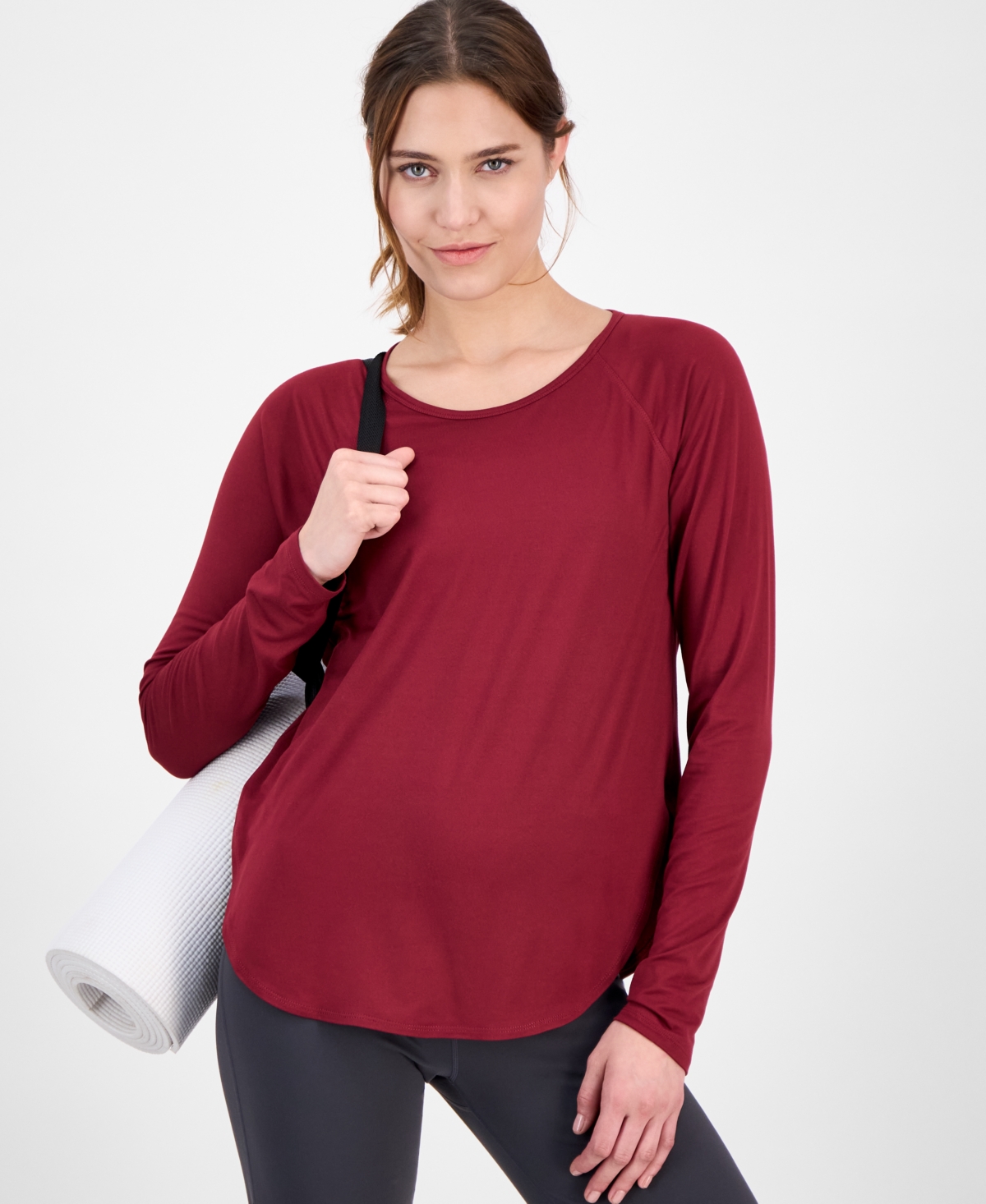 Macy's Id Ideology Women's Essentials 2-pack Long-sleeve T-shirt, Created For  In Burgundy
