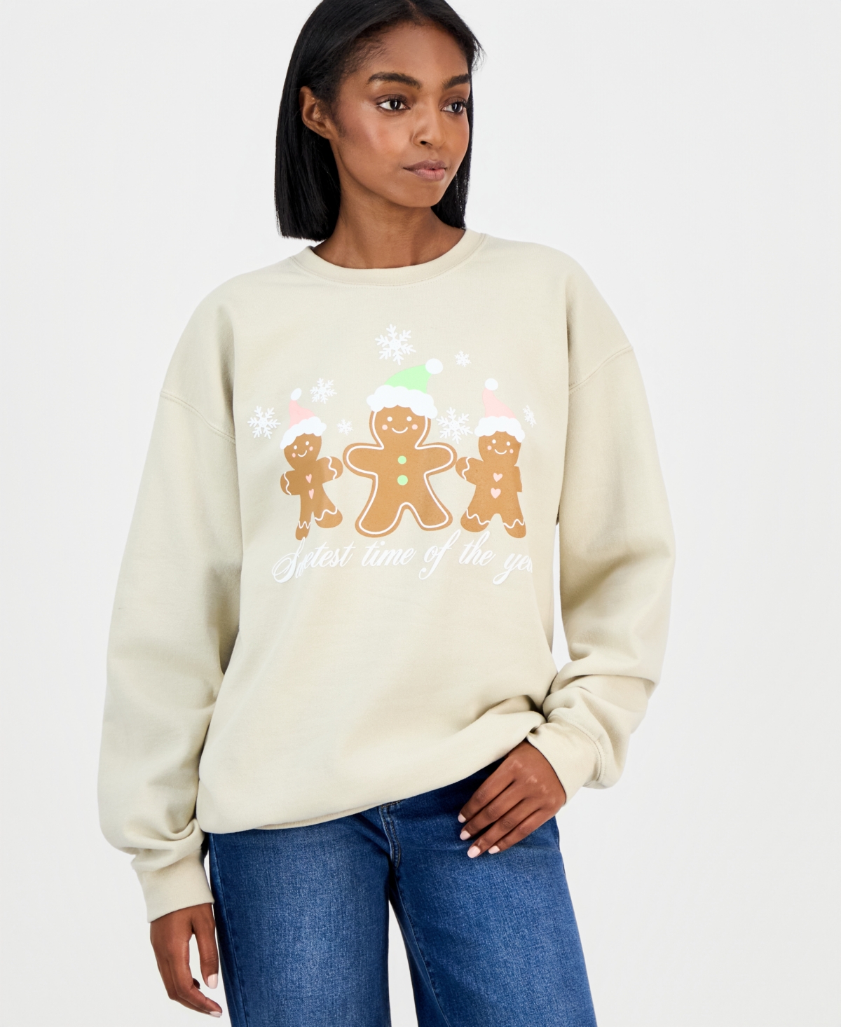 Love Tribe Juniors' Gingerbread Screen-print Sweatshirt In Neutral