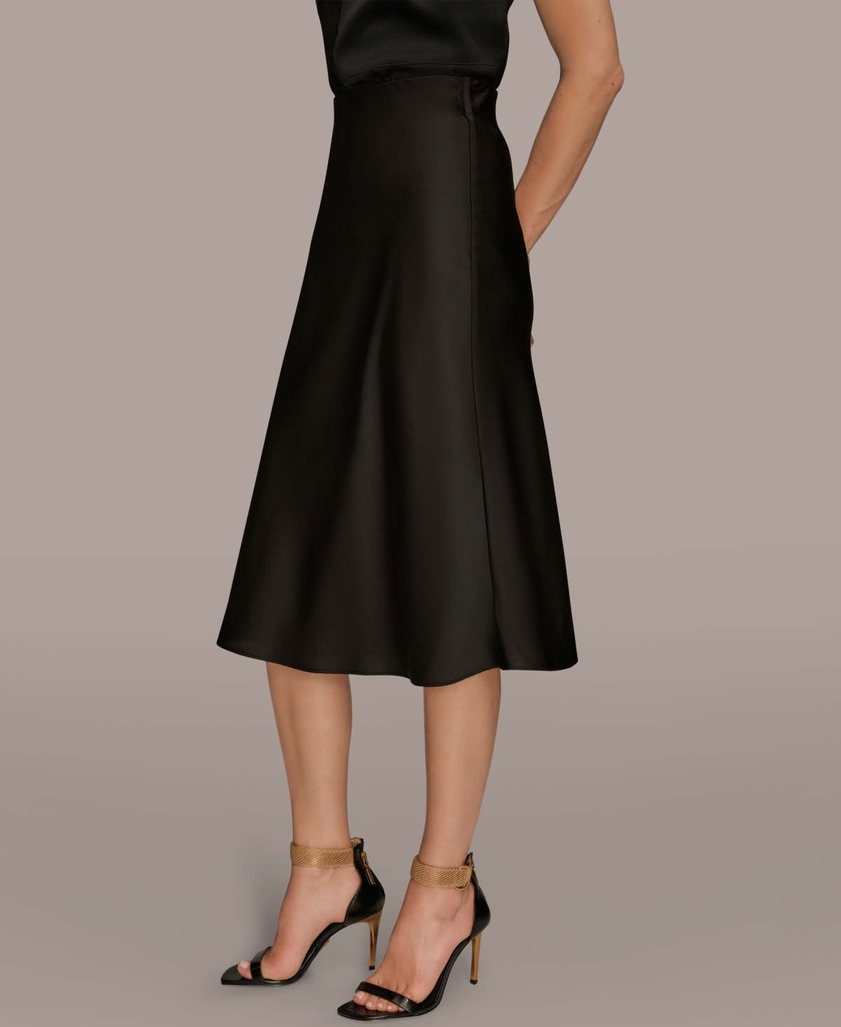 Donna Karan New York Satin Midi Skirt In Black
