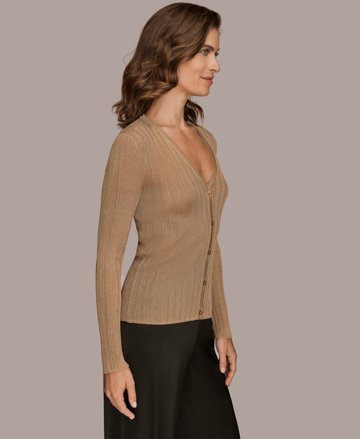 Donna Karan New York Metallic Cardigan In Gold
