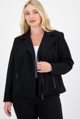 Anne Klein - Plus Size Notched Collar Cropped Moto Jacket