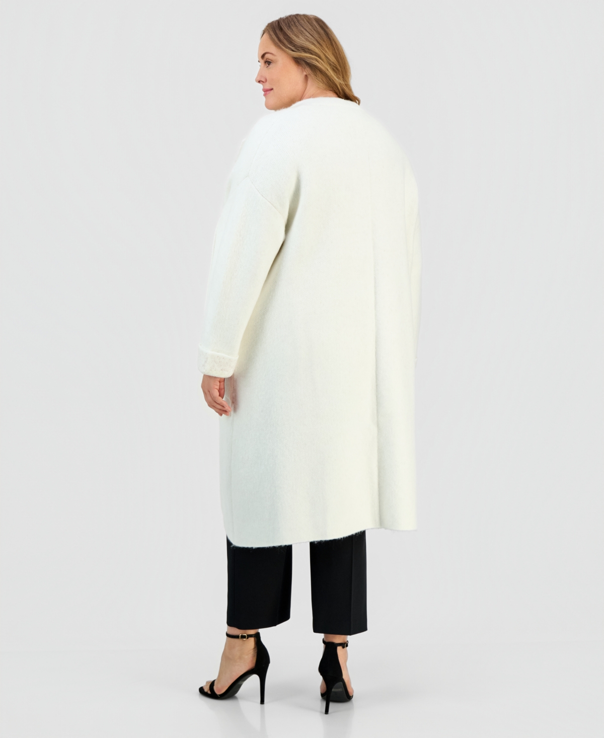 Anne Klein Plus Size Front Pocket Long Cardigan In Neutral