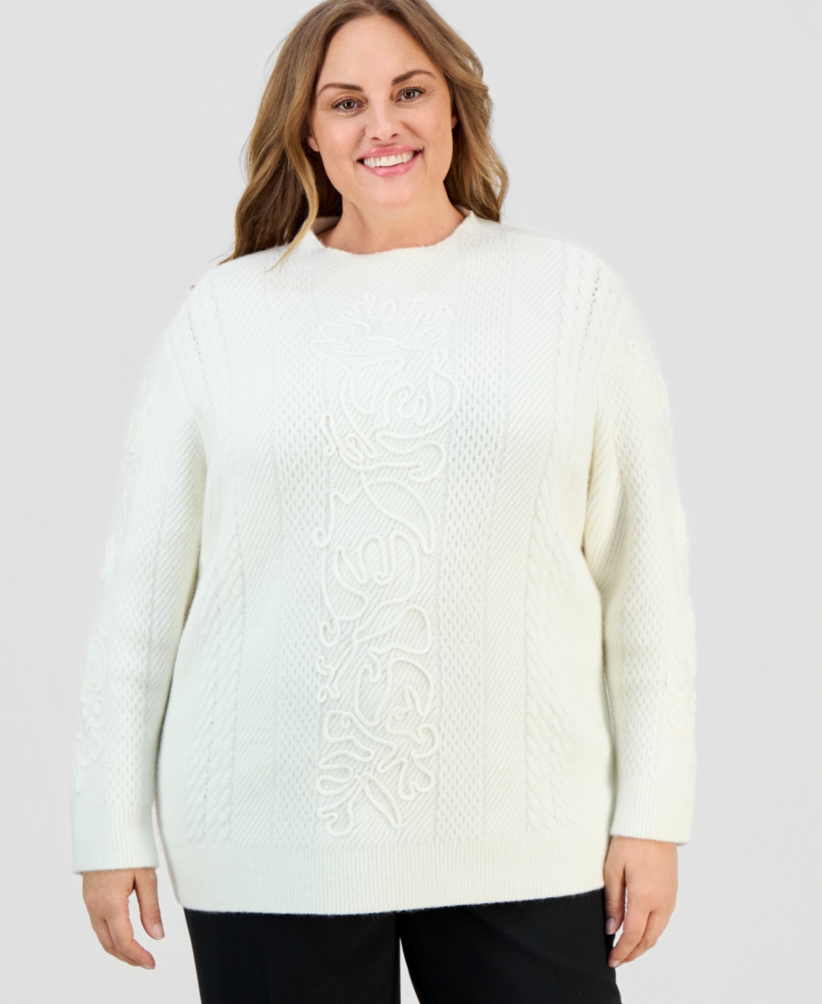 Anne Klein Plus Soutache Embroidered Sweater