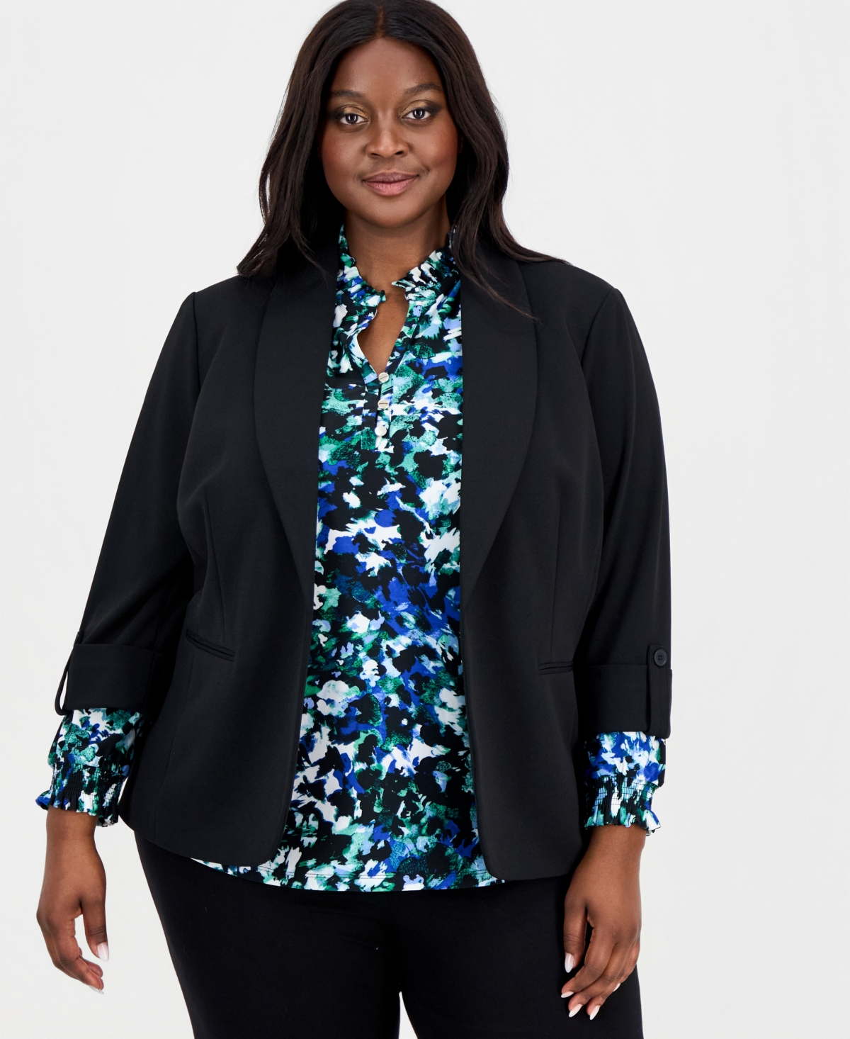 Ak Anne Klein Plus Shawl-Collar 3/4-Sleeve Blazer