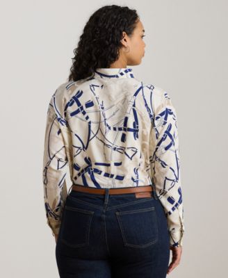 Plus Size Belted Printed Shirt