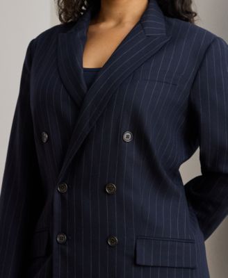 Plus Size Double-Breasted Pinstripe Twill Blazer